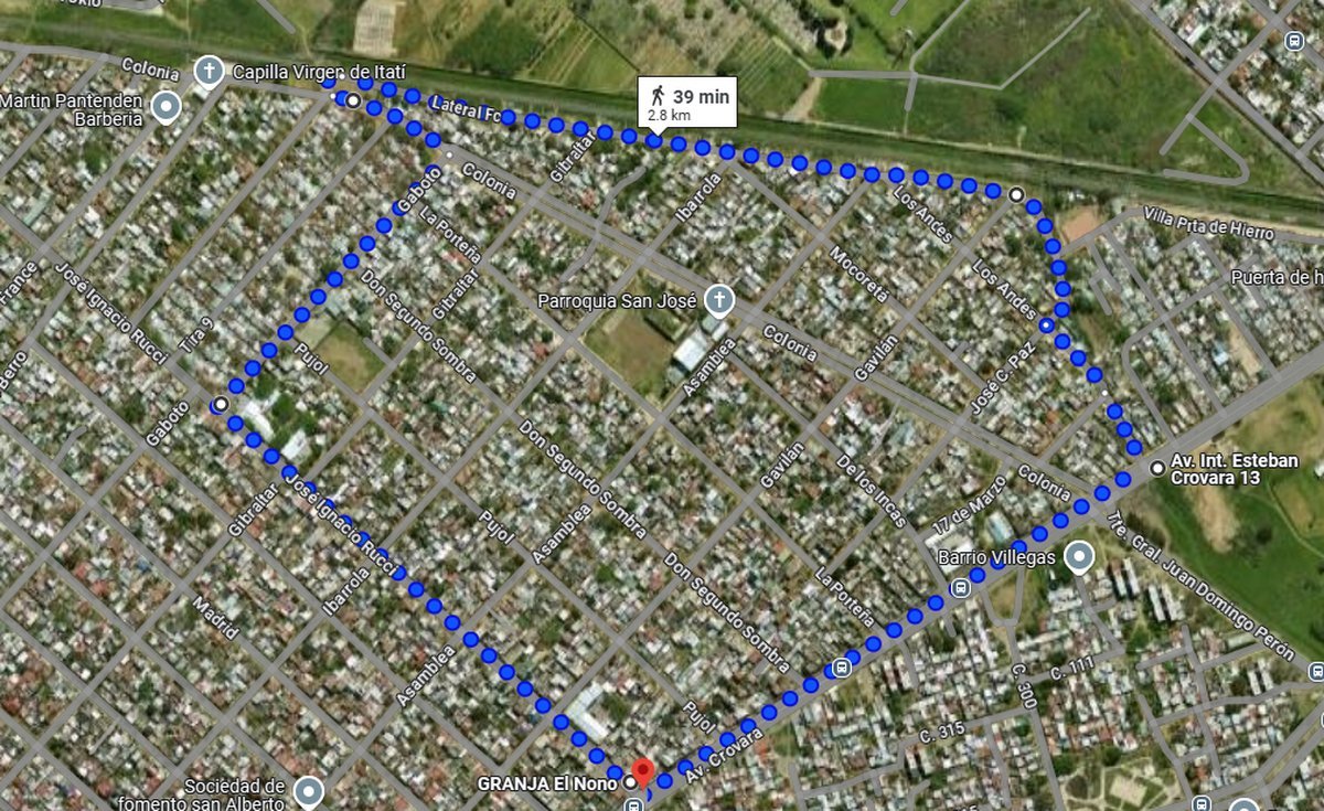 En azul, los l&iacute;mites del barrio 17 de Marzo de San Justo.