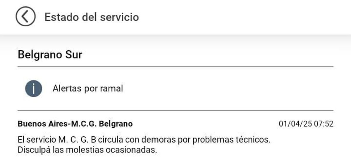 El Belgrano Sur funciona con demoras y cancelaciones este martes 1&deg; de abril.