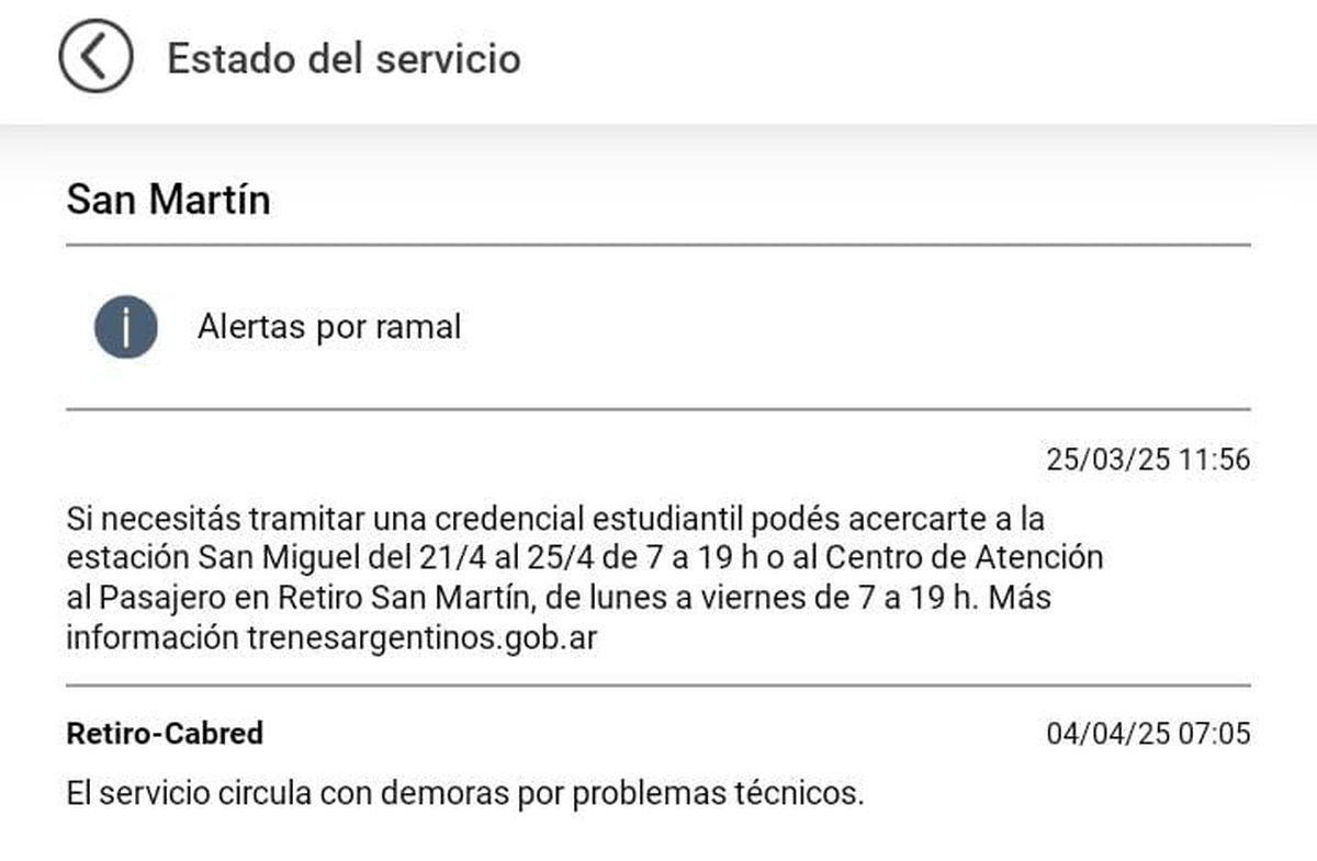 El Tren San Mart&iacute;n funciona con demoras este viernes.