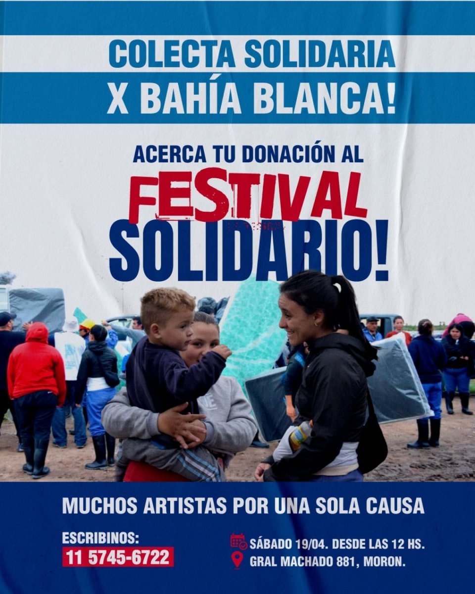 Realizar&aacute;n un festival solidario en Mor&oacute;n para recaudar donaciones para Bah&iacute;a Blanca.