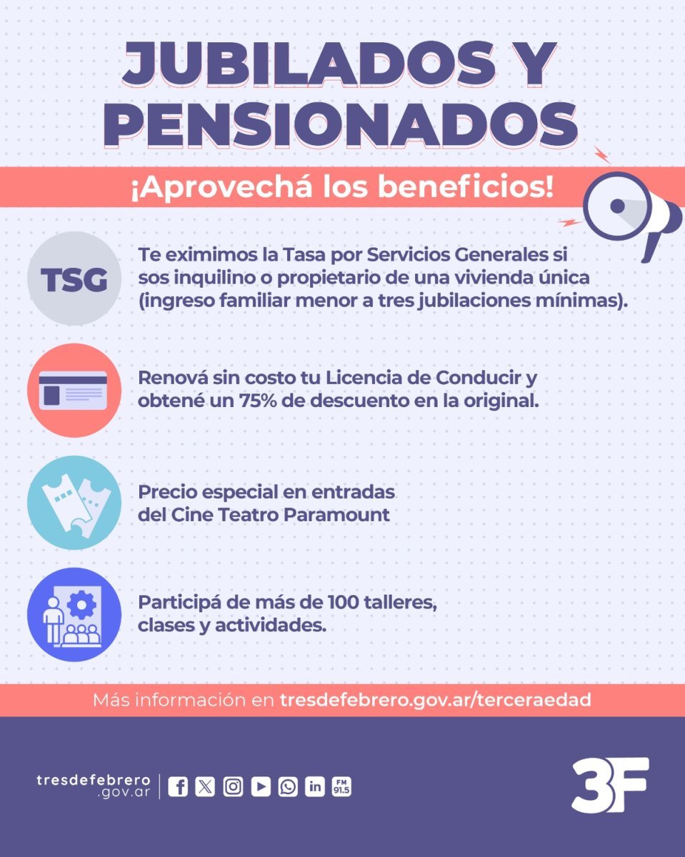 Conoc&eacute; los nuevos beneficios para jubilados y pensionados de Tres de Febrero.