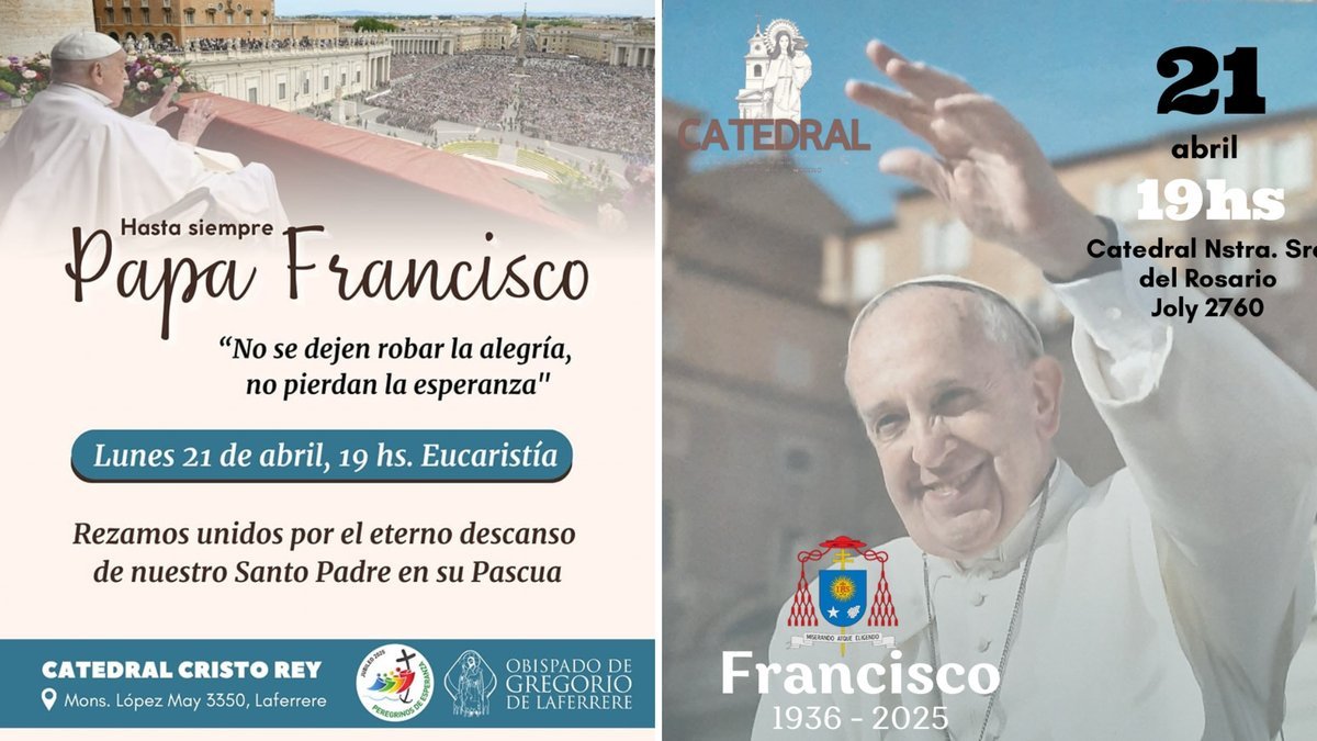 Realizar&aacute;n misas en distintos puntos del Oeste por la muerte del Papa Francisco.