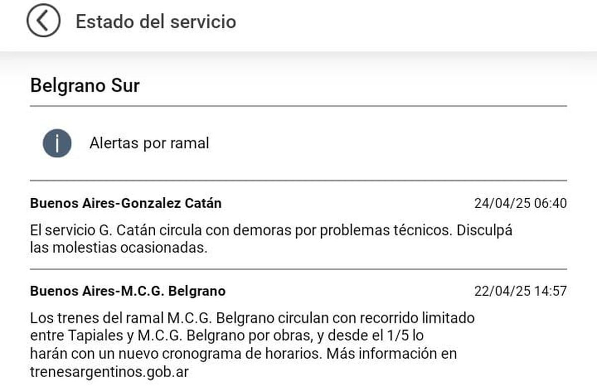 Hay problemas t&eacute;cnicos en el Belgrano Sur y circula con demoras este jueves.