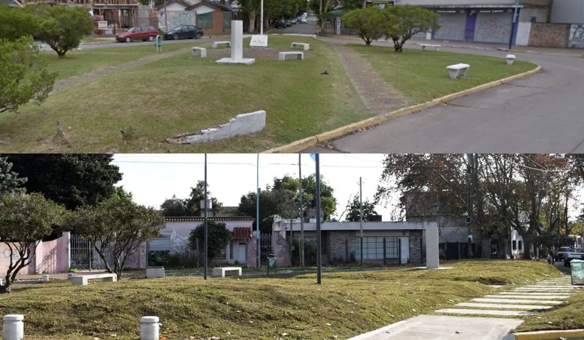 El antes y despu&eacute;s de la rotonda de Tornquist en San Antonio de Padua.