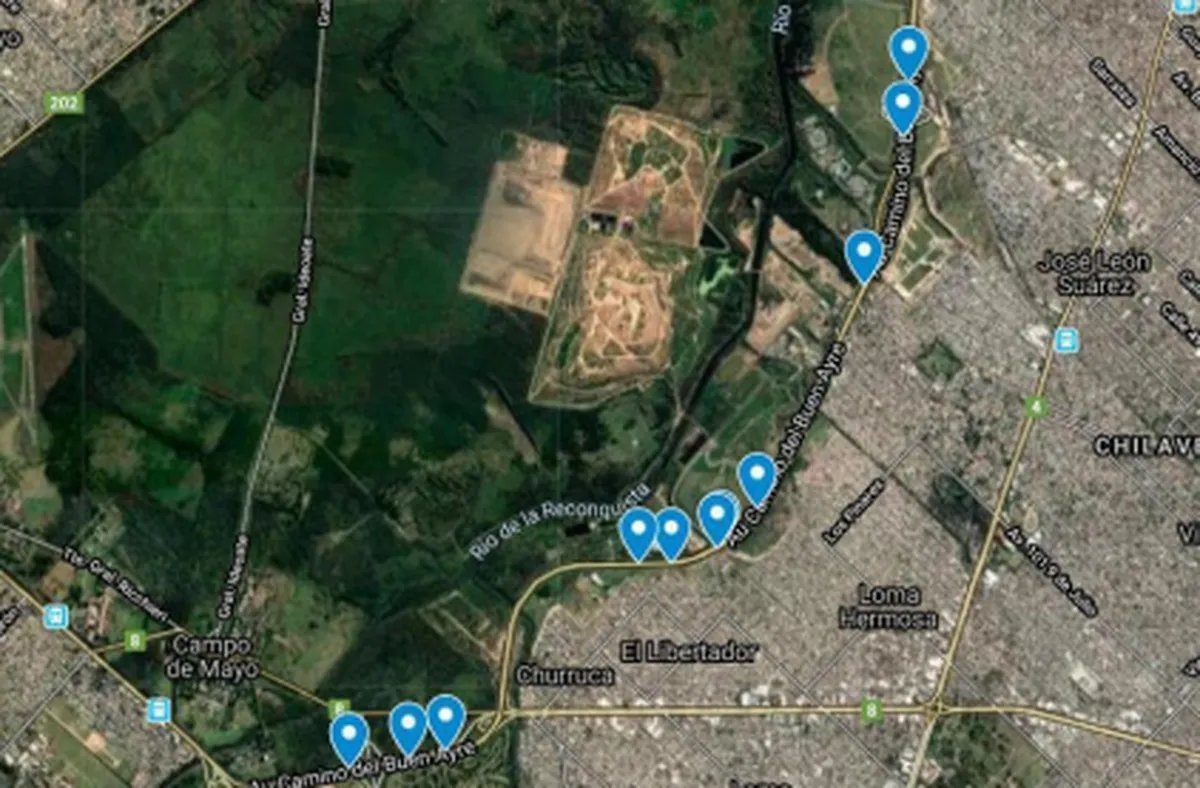 La localizaci&oacute;n de las alcantarillas del Camino del Buen Ayre a intervenir.