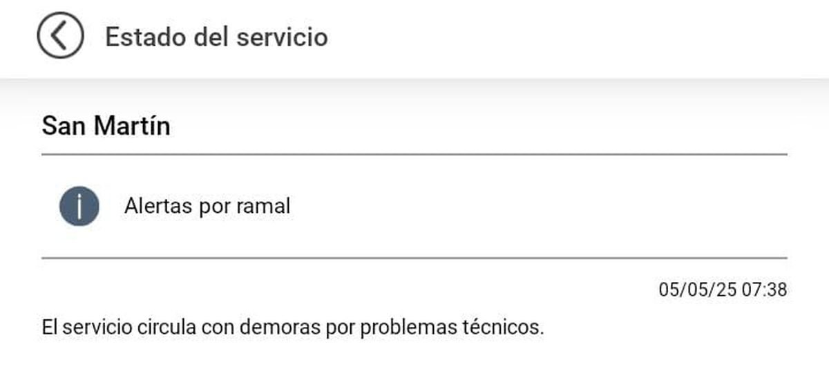 Demoras en el Tren San Mart&iacute;n este lunes.