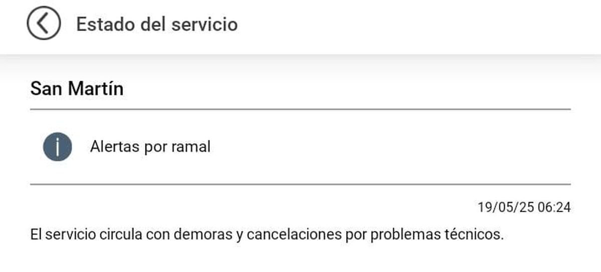 Demoras y cancelaciones en el Tren San Mart&iacute;n este lunes.