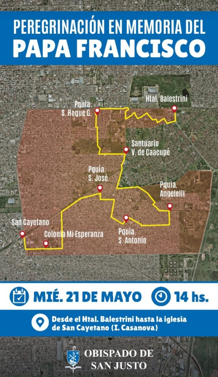 El recorrido de la peregrinaci&oacute;n por el Papa Francisco en La Matanza.