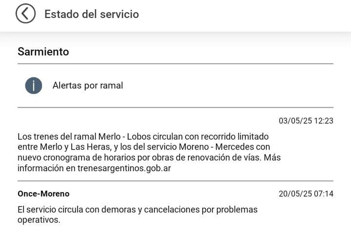 El Tren Sarmiento funciona con demoras por inconvenientes t&eacute;cnicos.