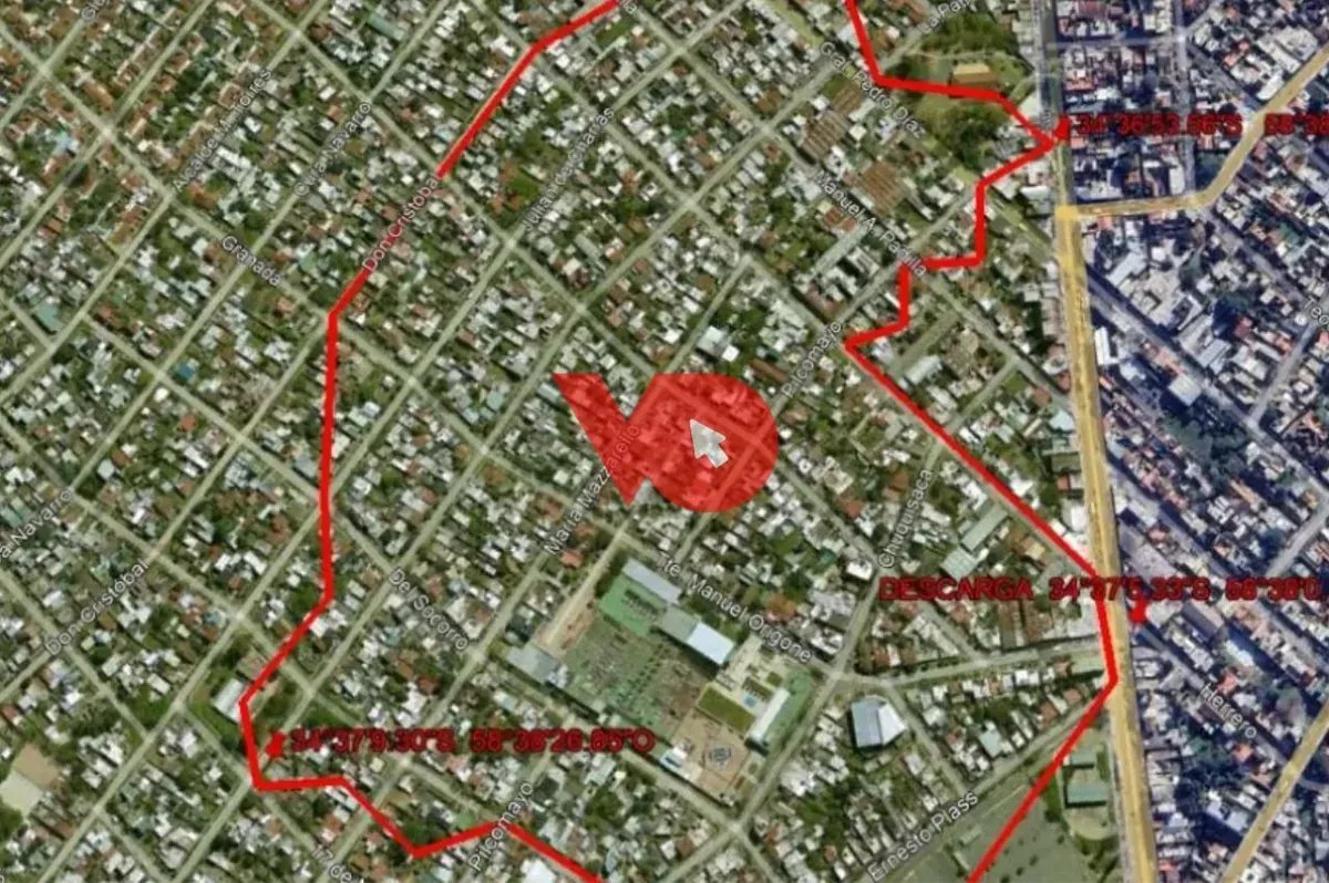 En rojo, la zona de Villa Tesei sobre la que trabajar&aacute;n los futuros desag&uuml;es.