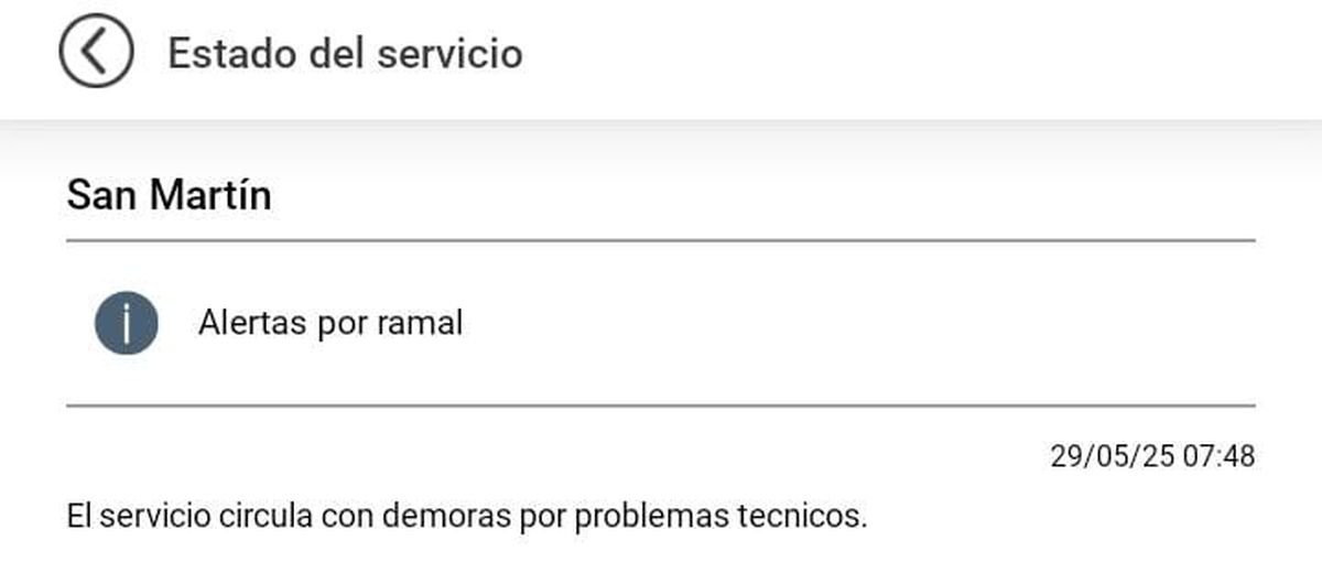 Demoras en el Tren San Mart&iacute;n para este jueves.