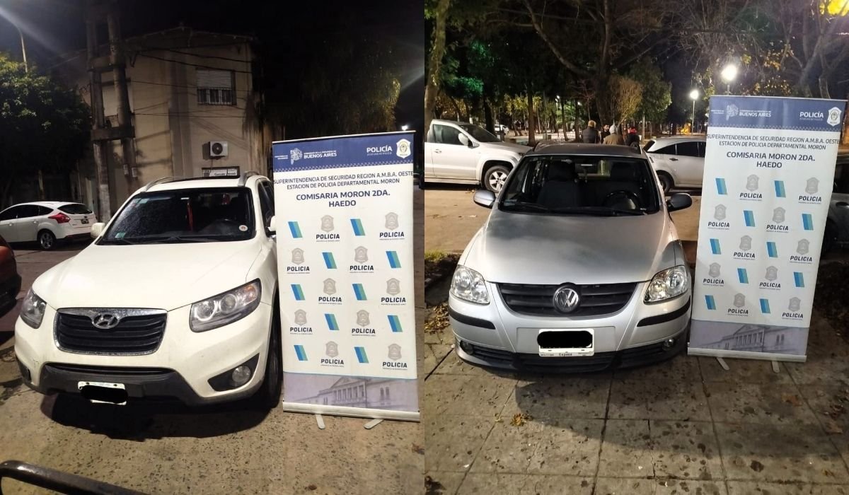 Los dos veh&iacute;culos utilizados por los delincuentes en el asalto de Haedo.