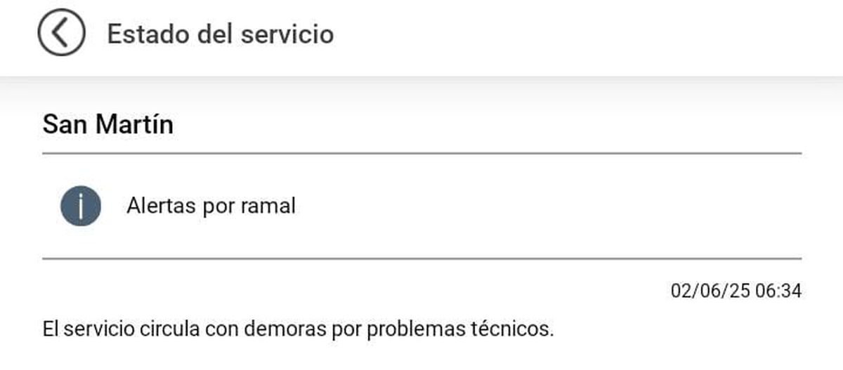 El Tren San Mart&iacute;n funciona con demoras este lunes 2 de junio.