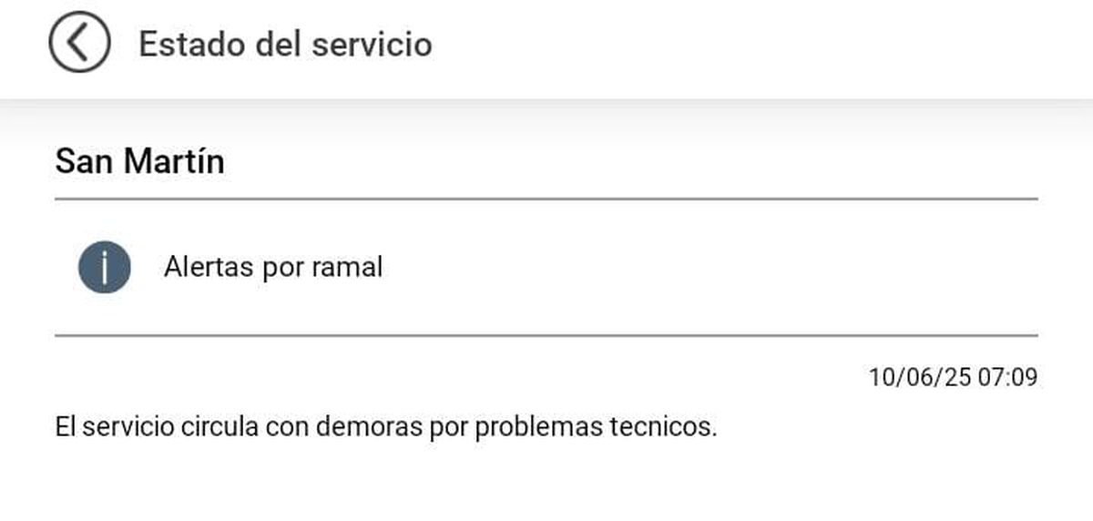 Demoras de m&aacute;s de 10 minutos en el Tren San Mart&iacute;n por inconvenientes t&eacute;cnicos.