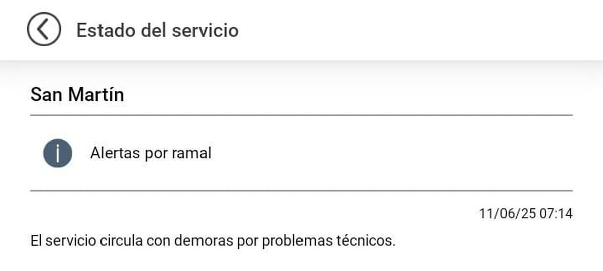 Otra vez hay demoras en el Tren San Mart&iacute;n por problemas operativos.