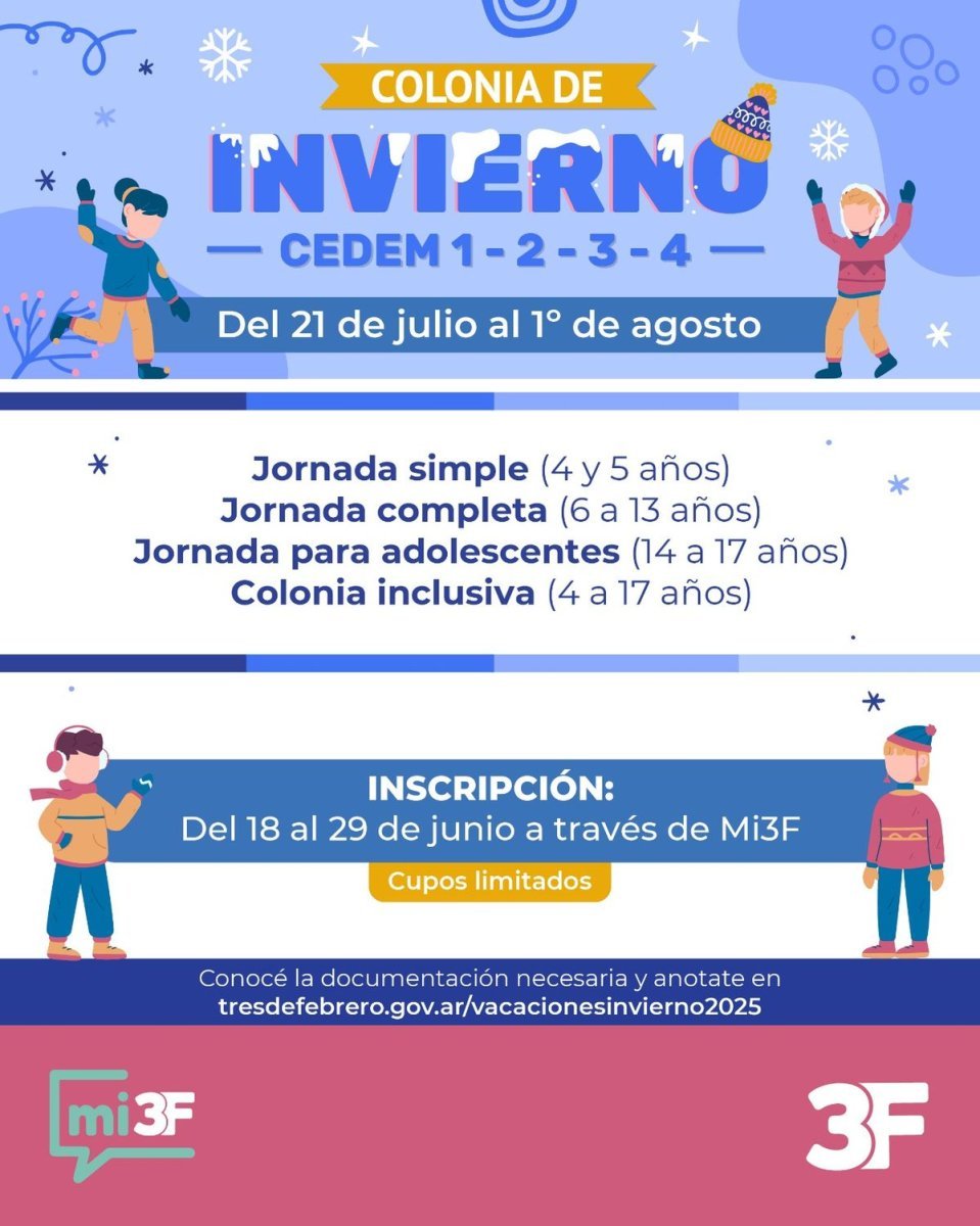Colonia de invierno en Tres de Febrero: cu&aacute;ndo comienza la inscripci&oacute;n y los requisitos.
