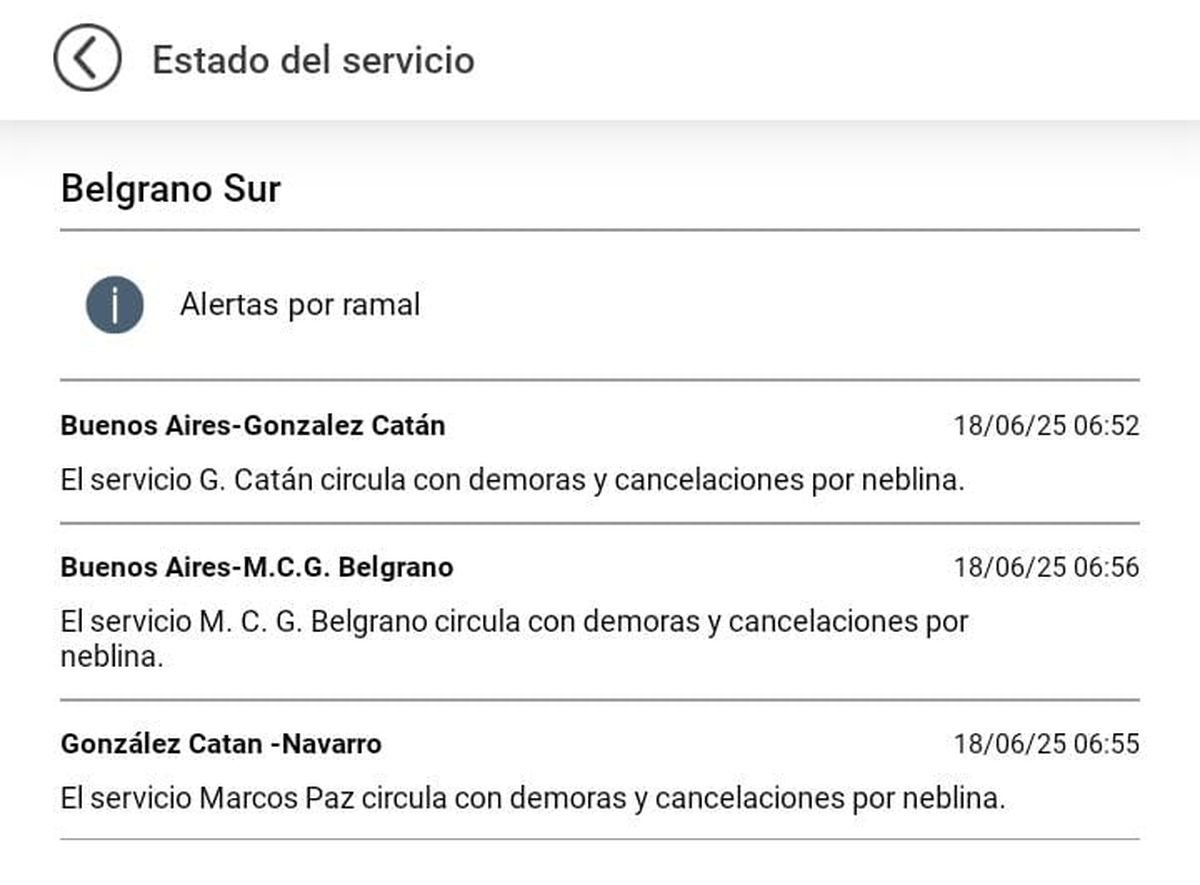 Problemas t&eacute;cnicos en el Tren San Mart&iacute;n y demoras en el Belgrano Sur por neblina.