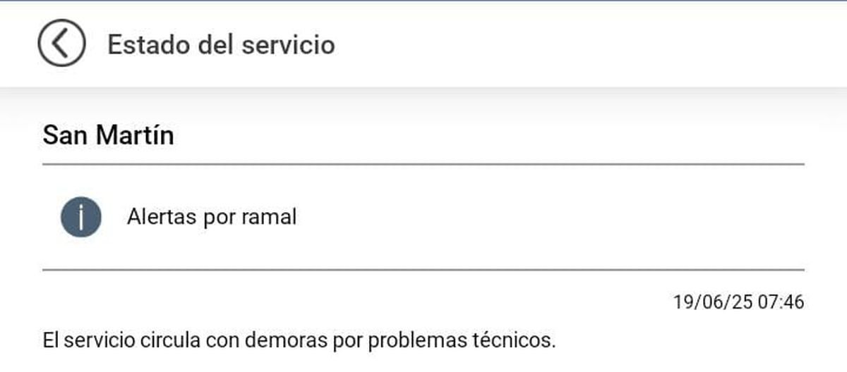 Una vez m&aacute;s, el Tren San Mart&iacute;n funciona con demoras por cuestiones t&eacute;cnicas.