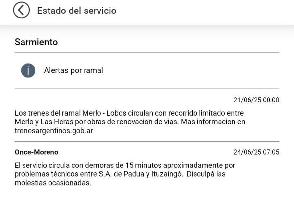Hay demoras y cancelaciones en el Tren Sarmiento.