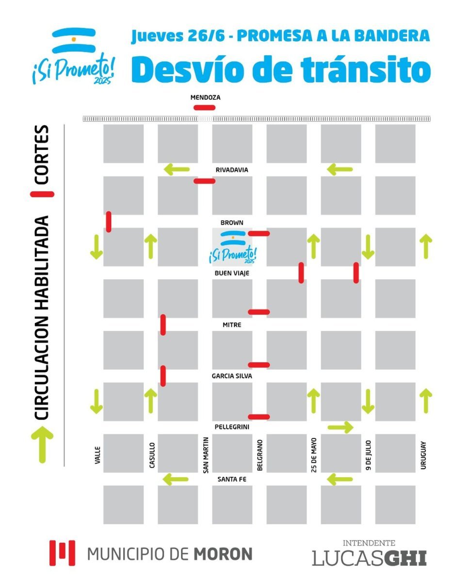 Habr&aacute; cortes en varias calles del centro de Mor&oacute;n por el acto de promesa a la bandera.
