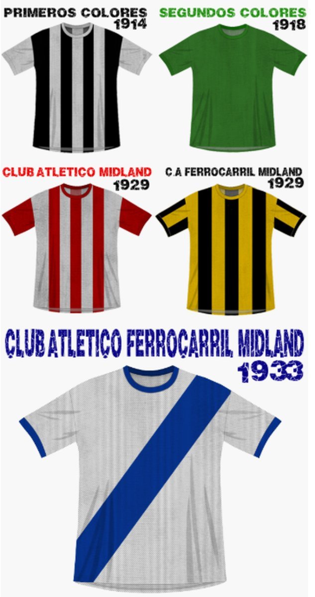 Las diferentes camisetas de Midland en sus primeros a&ntilde;os.