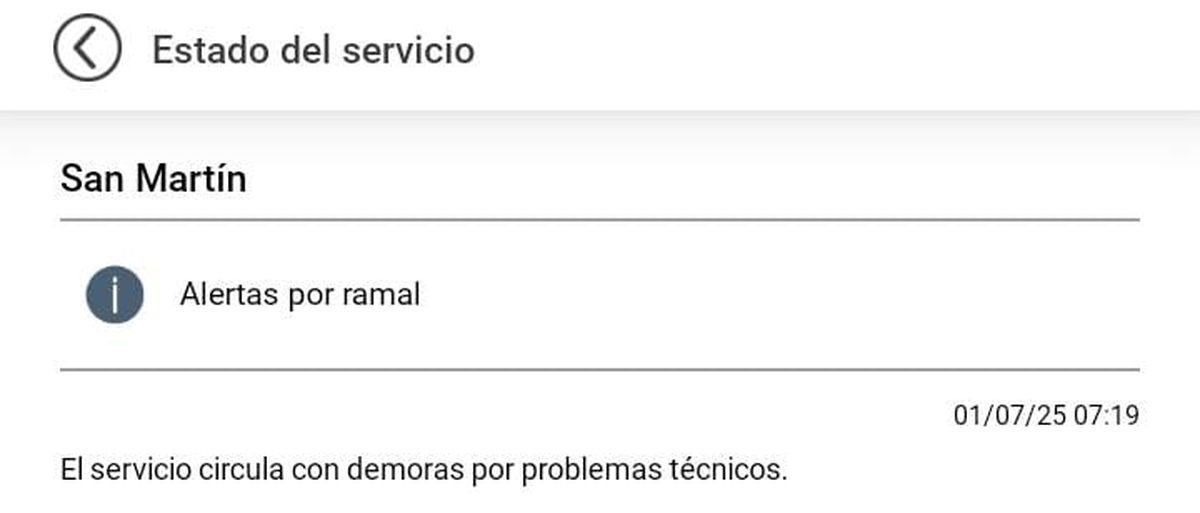 El Tren San Mart&iacute;n funciona con demoras esta ma&ntilde;ana.