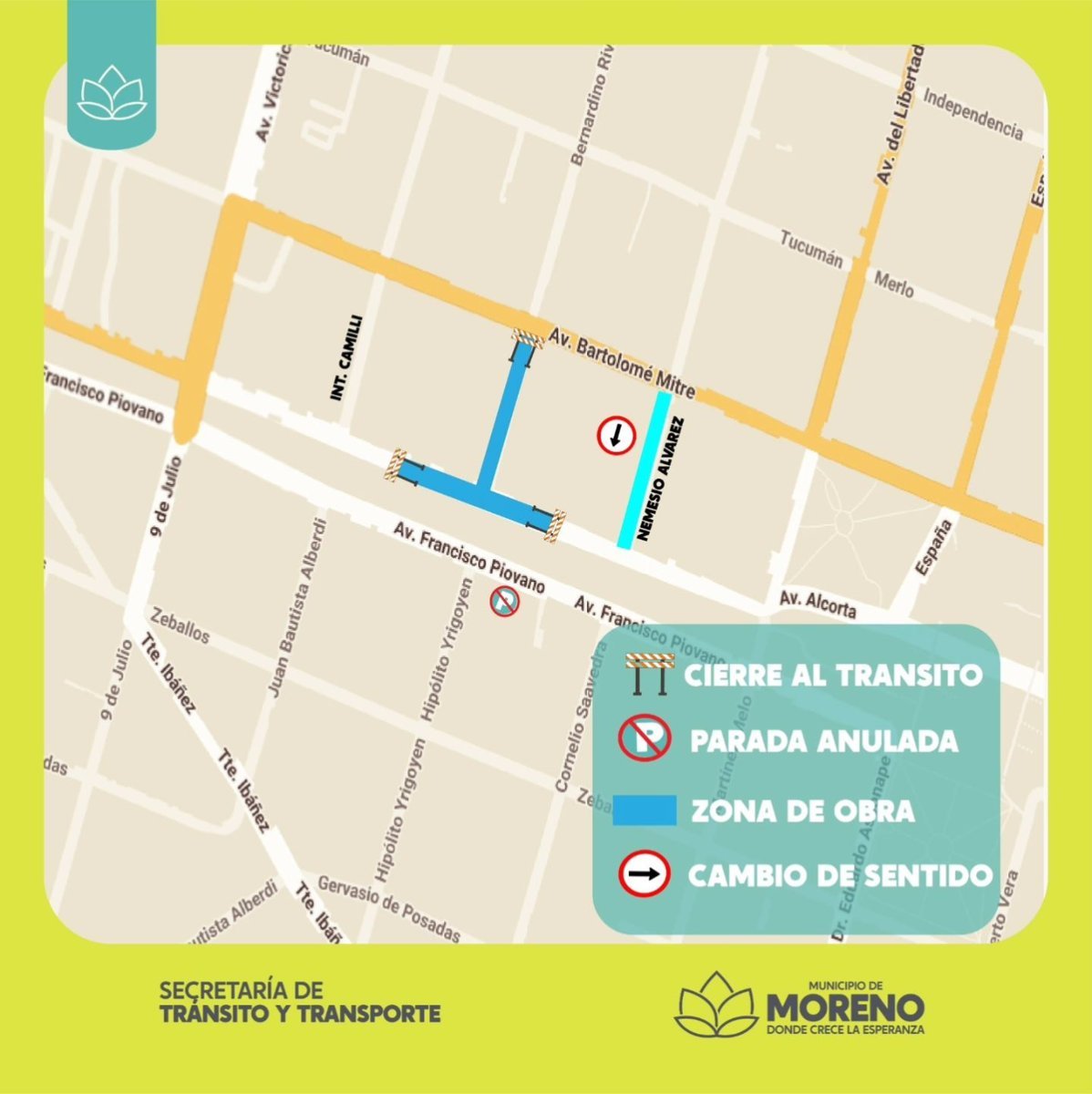 La esquina afectada del centro de Moreno.
