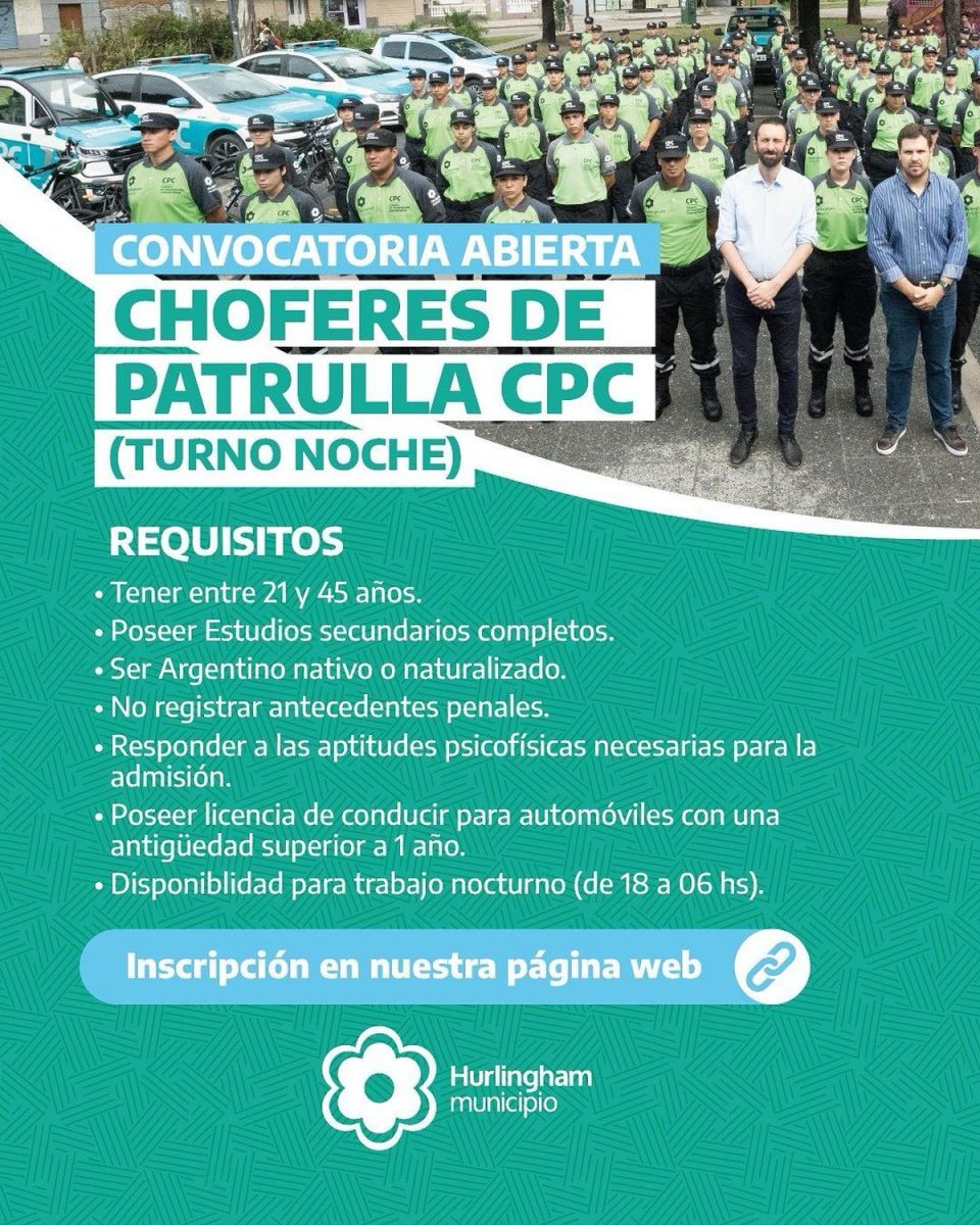 Cuerpo de Prevenci&oacute;n Comunitaria en Hurlingham: abri&oacute; la convocatoria para choferes.