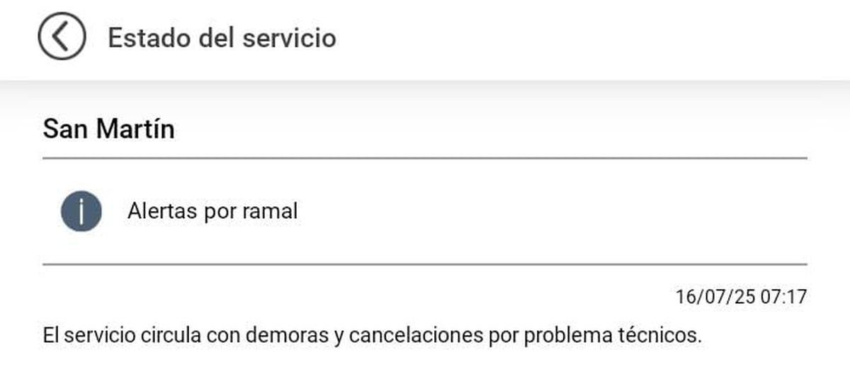 Demoras y cancelaciones en el Tren San Mart&iacute;n por problemas t&eacute;cnicos.