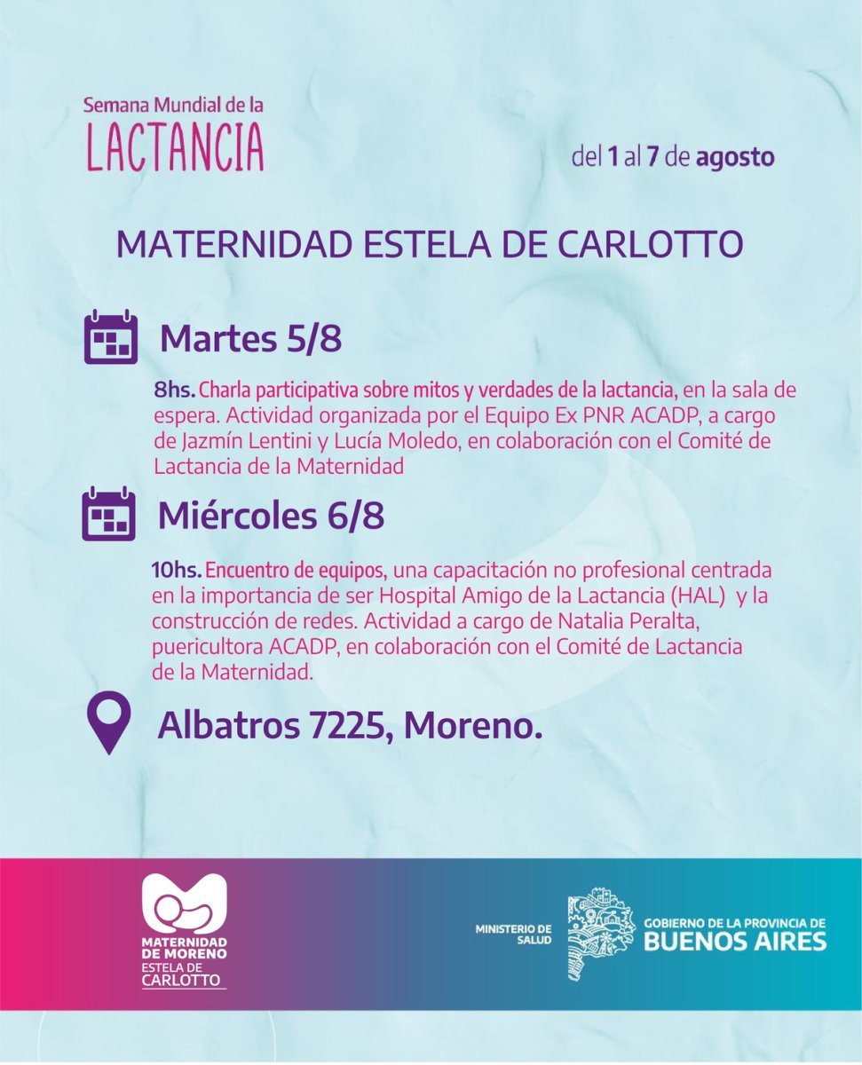 Semana de la lactancia: las actividades en los centros de salud del Oeste.