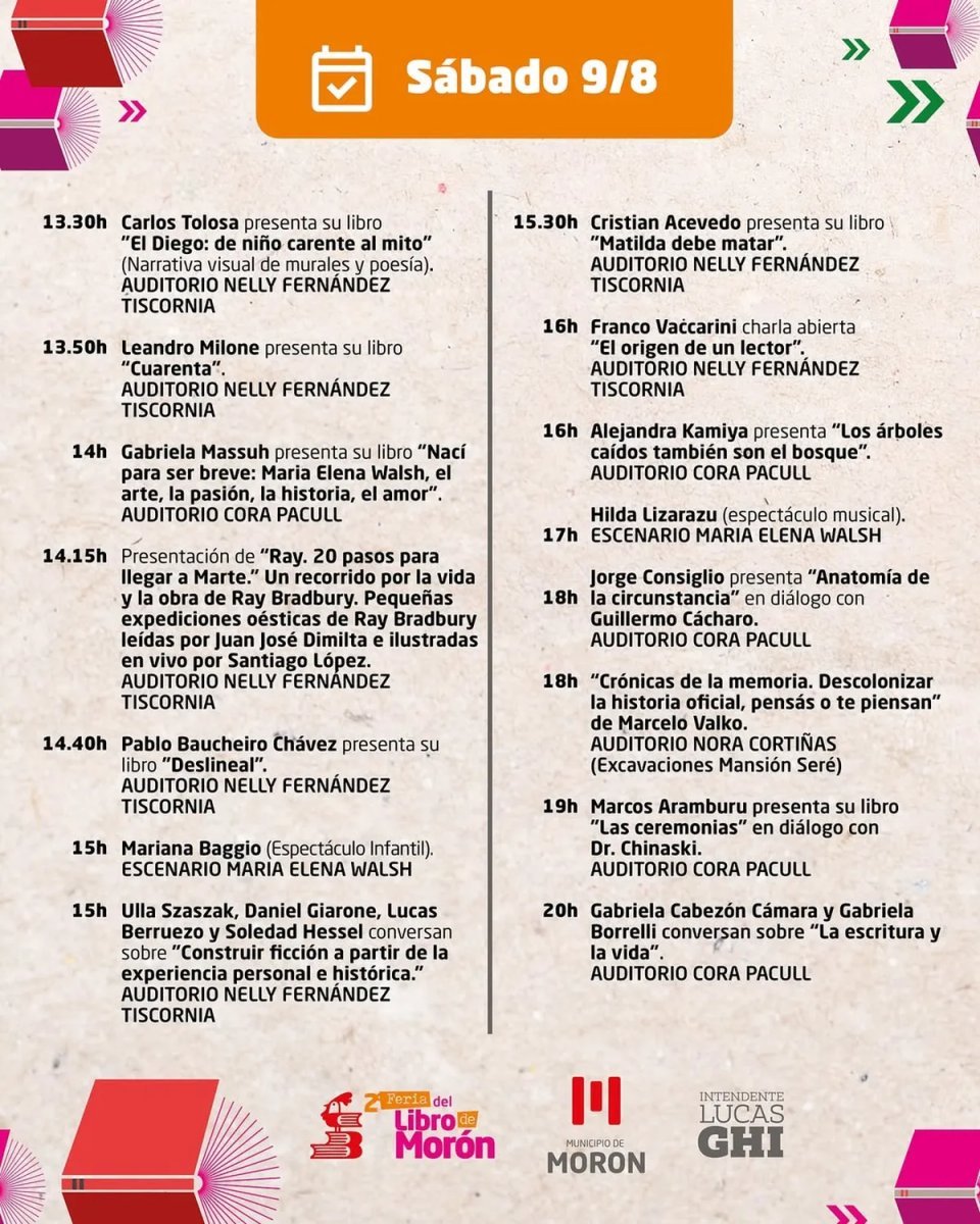 Cronograma de la Feria del Libro de Mor&oacute;n.