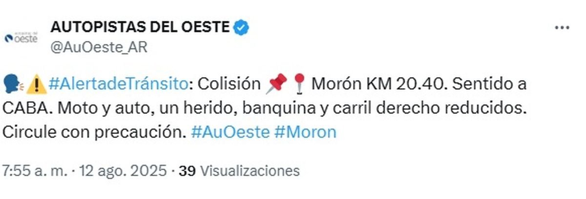 Accidente en Acceso Oeste altura Mor&oacute;n