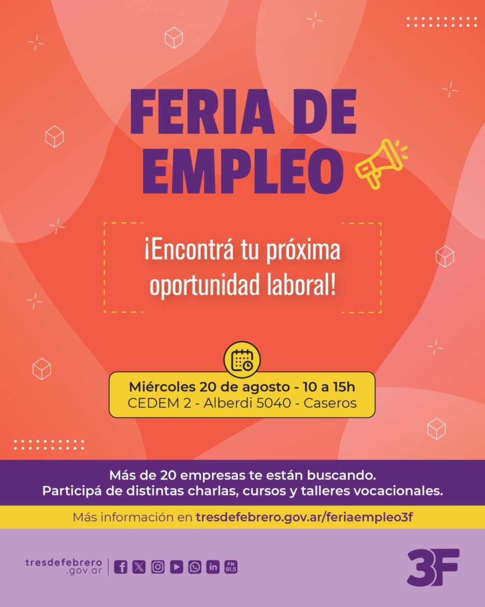 Llega la 4&deg; edici&oacute;n de la feria de empleo a Tres de Febrero: lo que debes saber.