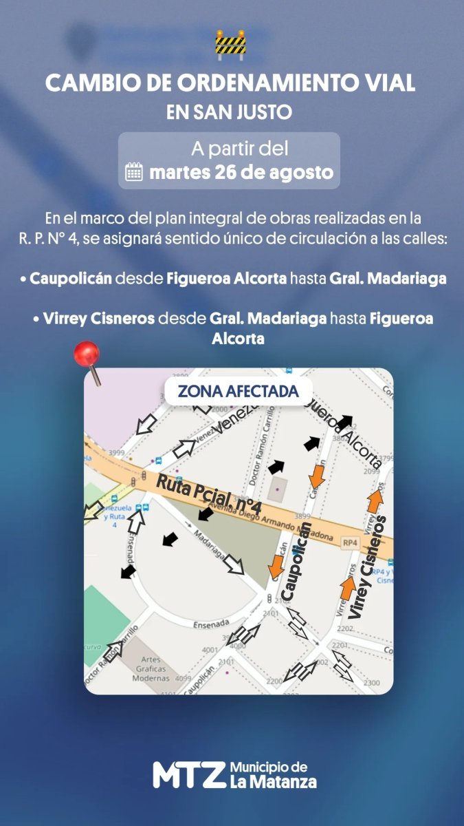 Por obras en Camino de Cintura, asignar&aacute;n sentido &uacute;nico a dos calles de San Justo.