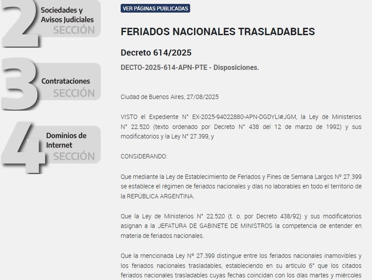 El Gobierno estableci&oacute; una nueva reglamentaci&oacute;n para los feriados nacionales