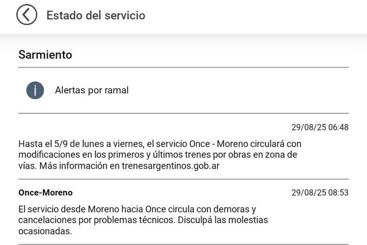Demoras en el Tren Sarmiento.
