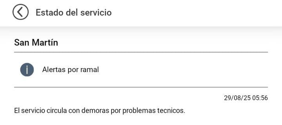 Demoras y cancelaciones en el Tren San Mart&iacute;n para este viernes.