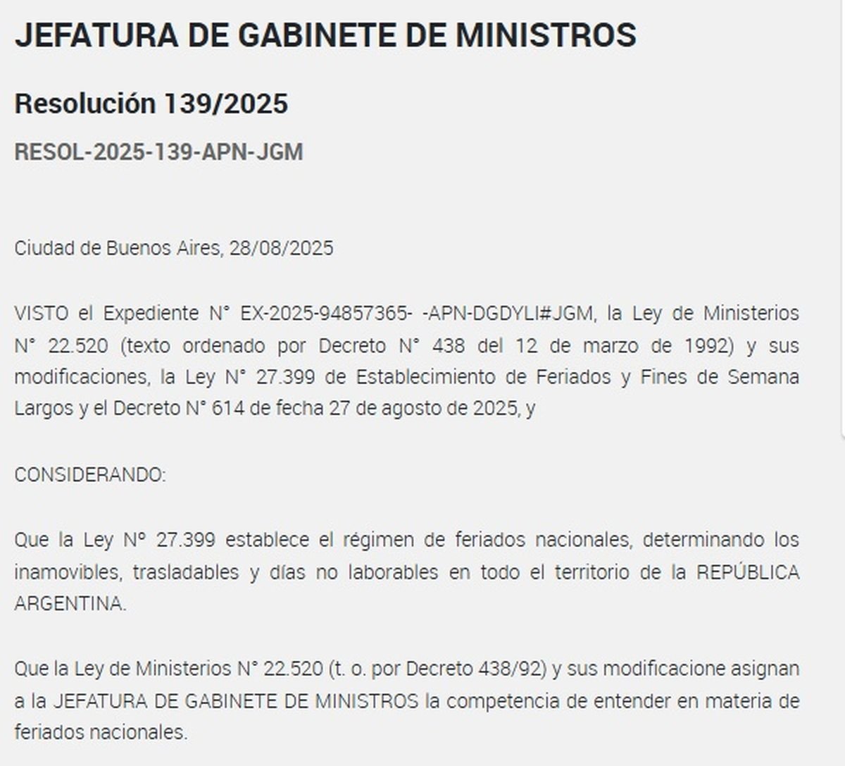 El Gobierno Nacional oficializ&oacute; trasladar el feriado del 12 de octubre