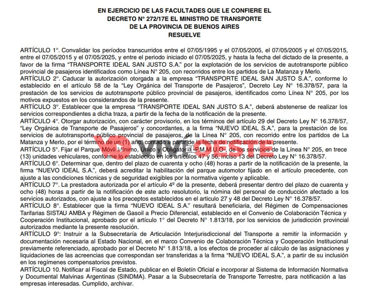Cambios en la L&iacute;nea 205: el Gobierno bonaerense le dio la concesi&oacute;n a Nuevo Ideal.
