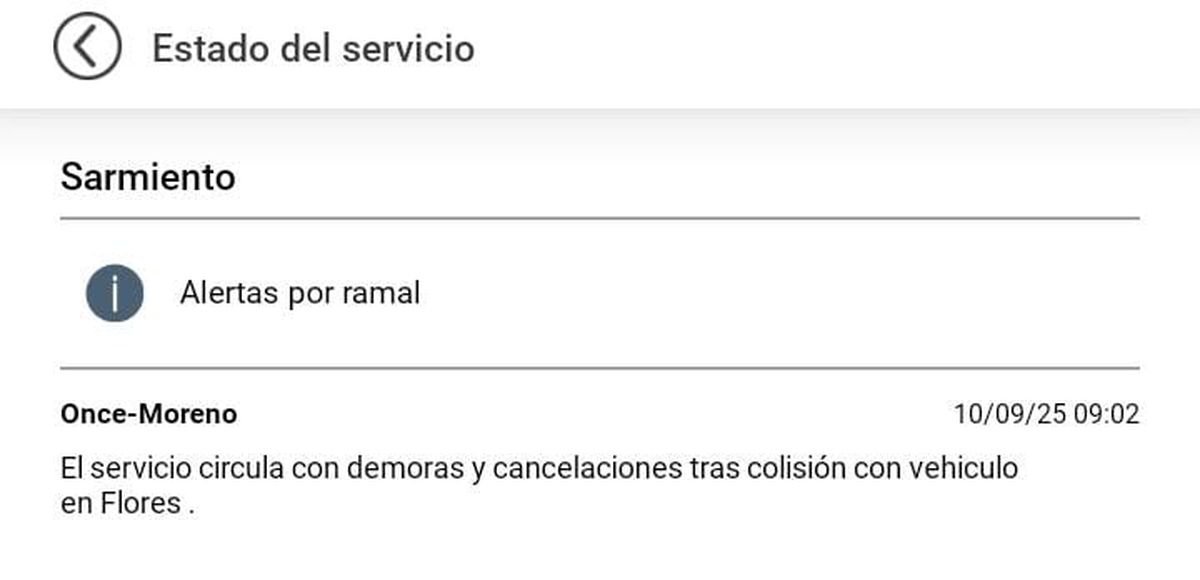 Tras el accidente en Flores, el Tren Sarmiento circula con demoras.