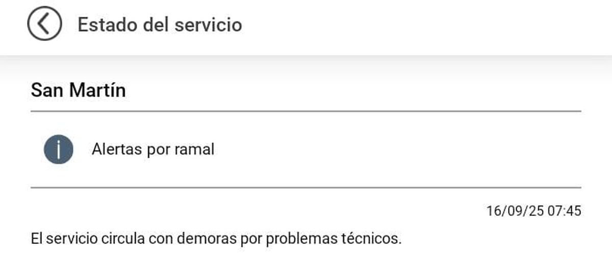 El Tren San Mart&iacute;n funciona con demoras este martes 16 de septiembre.