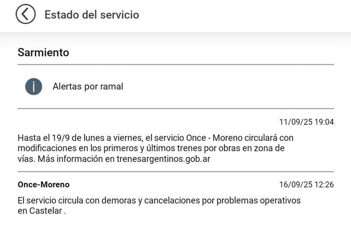 Por problemas operativos, el Tren Sarmiento funciona con demoras y cancelaciones.