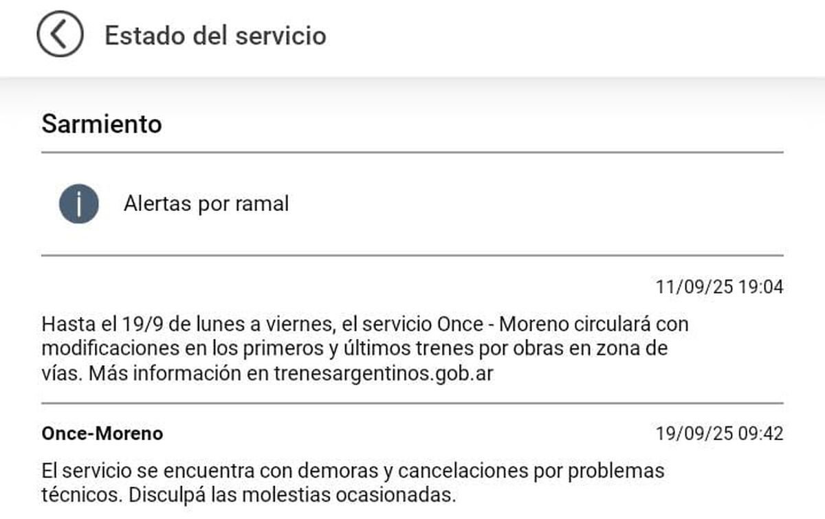 Nuevamente el Tren Sarmiento funciona con demoras por problemas t&eacute;cnicos.